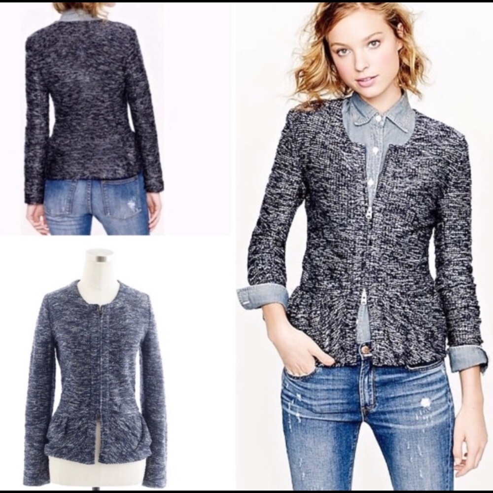 J Crew Navy Boucle Tweed Jacket pockets Sz Med